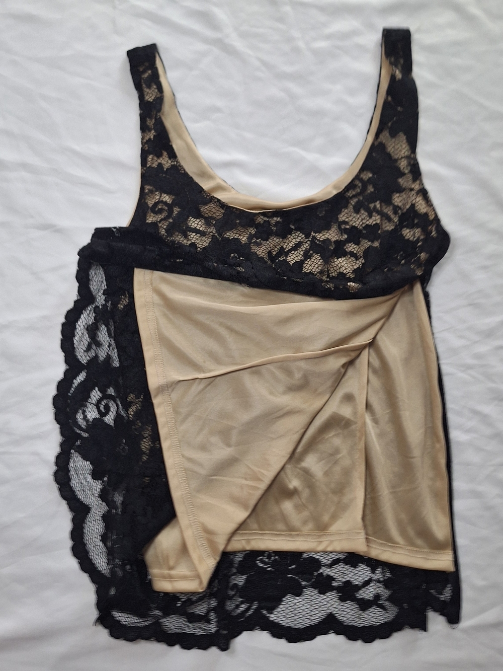Cinema Etoile Vintage Black Lace Dual Layer Tan With Side Zipper Tank Top Size 6 - Picture 5 of 7
